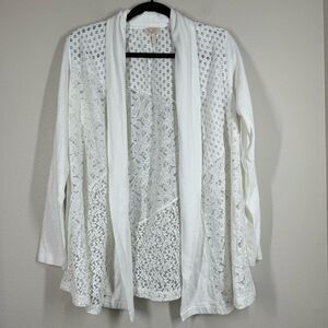 Logo By Lori Goldstein White Mixed Lace Patchwork Cardigan Open Front Large